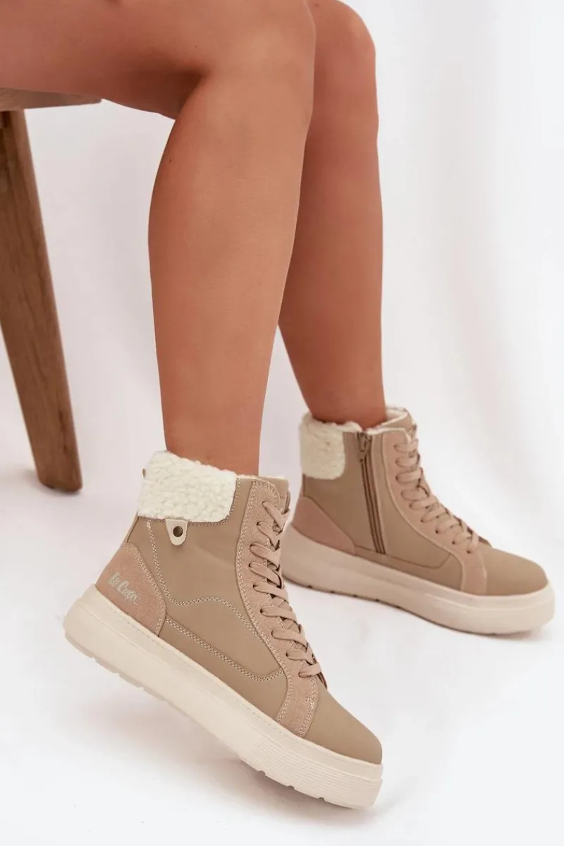 Trekkingowe Damskie|Damskie Trapery>Lee Cooper Buty Zimowe Damskie Z Kożuszkiem LCJ-25-01-3736 Beżowe Beżowy