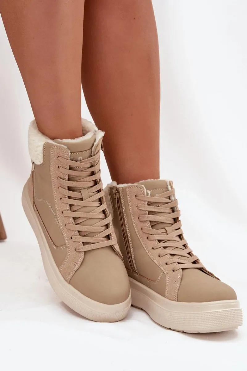 Trekkingowe Damskie|Damskie Trapery>Lee Cooper Buty Zimowe Damskie Z Kożuszkiem LCJ-25-01-3736 Beżowe Beżowy