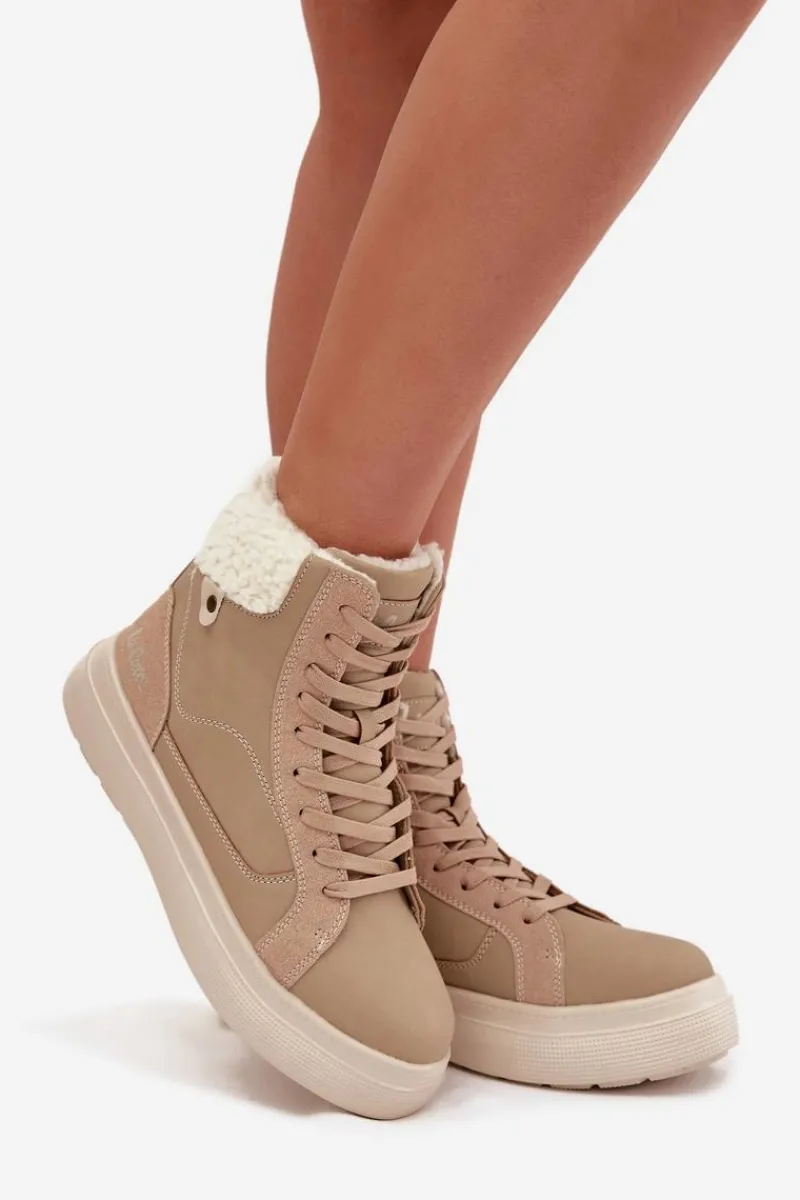 Trekkingowe Damskie|Damskie Trapery>Lee Cooper Buty Zimowe Damskie Z Kożuszkiem LCJ-25-01-3736 Beżowe Beżowy