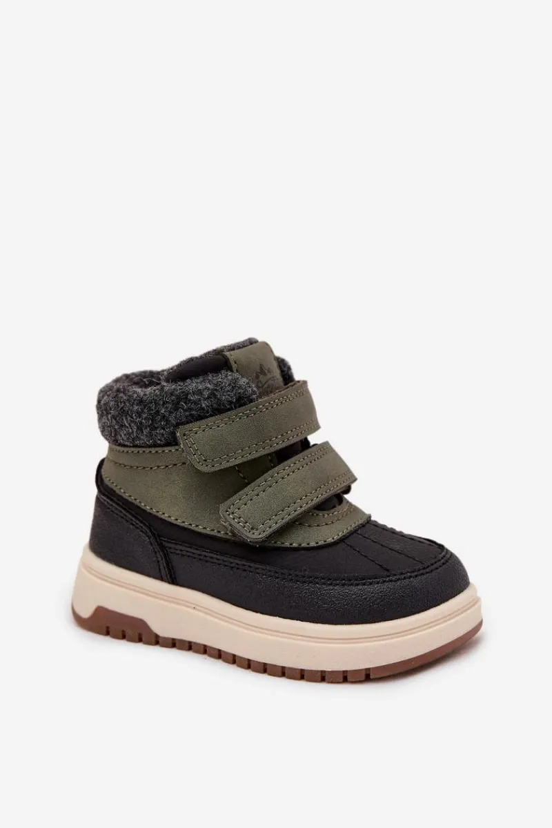 Outlet Buty Zimowe Dziecięce Śniegowce Na Rzep Zielono-Czarne Darlene Dzieci Chłopięce|Chłopięce
