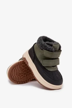 Outlet Buty Zimowe Dziecięce Śniegowce Na Rzep Zielono-Czarne Darlene Dzieci Chłopięce|Chłopięce