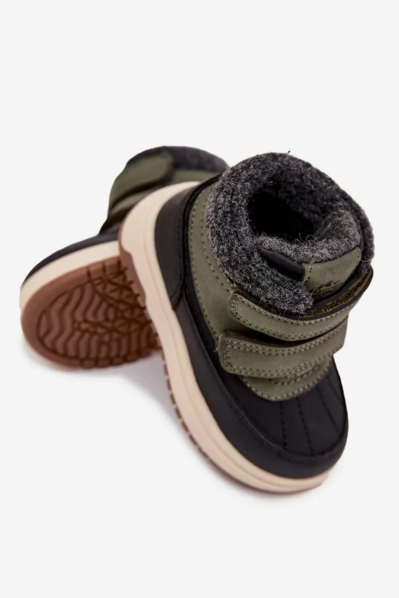 Outlet Buty Zimowe Dziecięce Śniegowce Na Rzep Zielono-Czarne Darlene Dzieci Chłopięce|Chłopięce