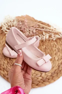 Balerinki Dziecięce>Evento Błyszczące Balerinki Dziecięce Z Kokardką Na Rzep Różowe Fiorelle