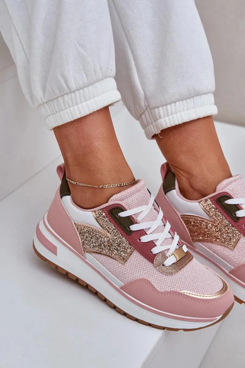Sale Błyszczące Buty Sportowe Damskie Różowe Leesema Damskie Buty Sportowe Na Platformie|Sneakersy Damskie