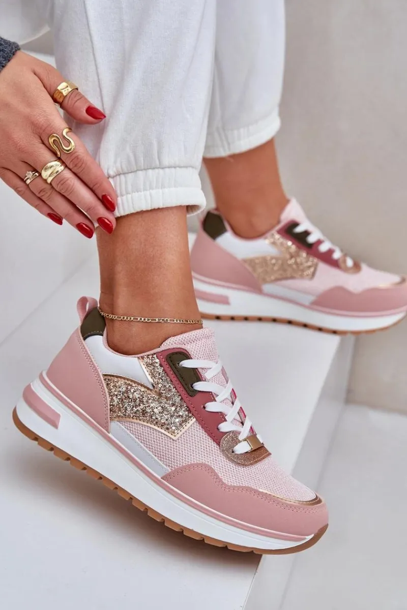 Sale Błyszczące Buty Sportowe Damskie Różowe Leesema Damskie Buty Sportowe Na Platformie|Sneakersy Damskie