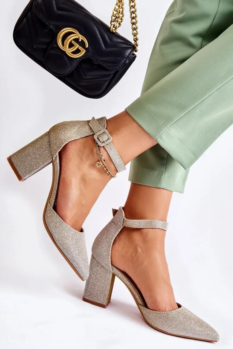 Discount Boto Błyszczące Czółenka Na Słupku Złote Amira