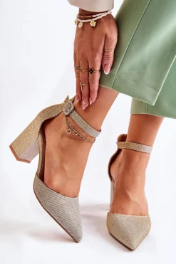 Discount Boto Błyszczące Czółenka Na Słupku Złote Amira