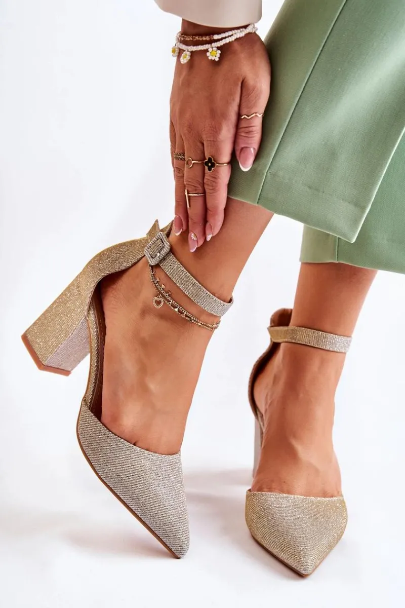 Discount Boto Błyszczące Czółenka Na Słupku Złote Amira