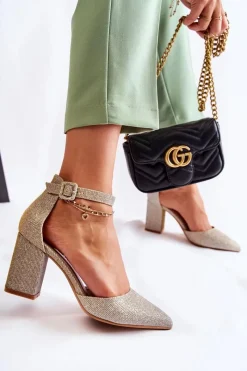 Discount Boto Błyszczące Czółenka Na Słupku Złote Amira