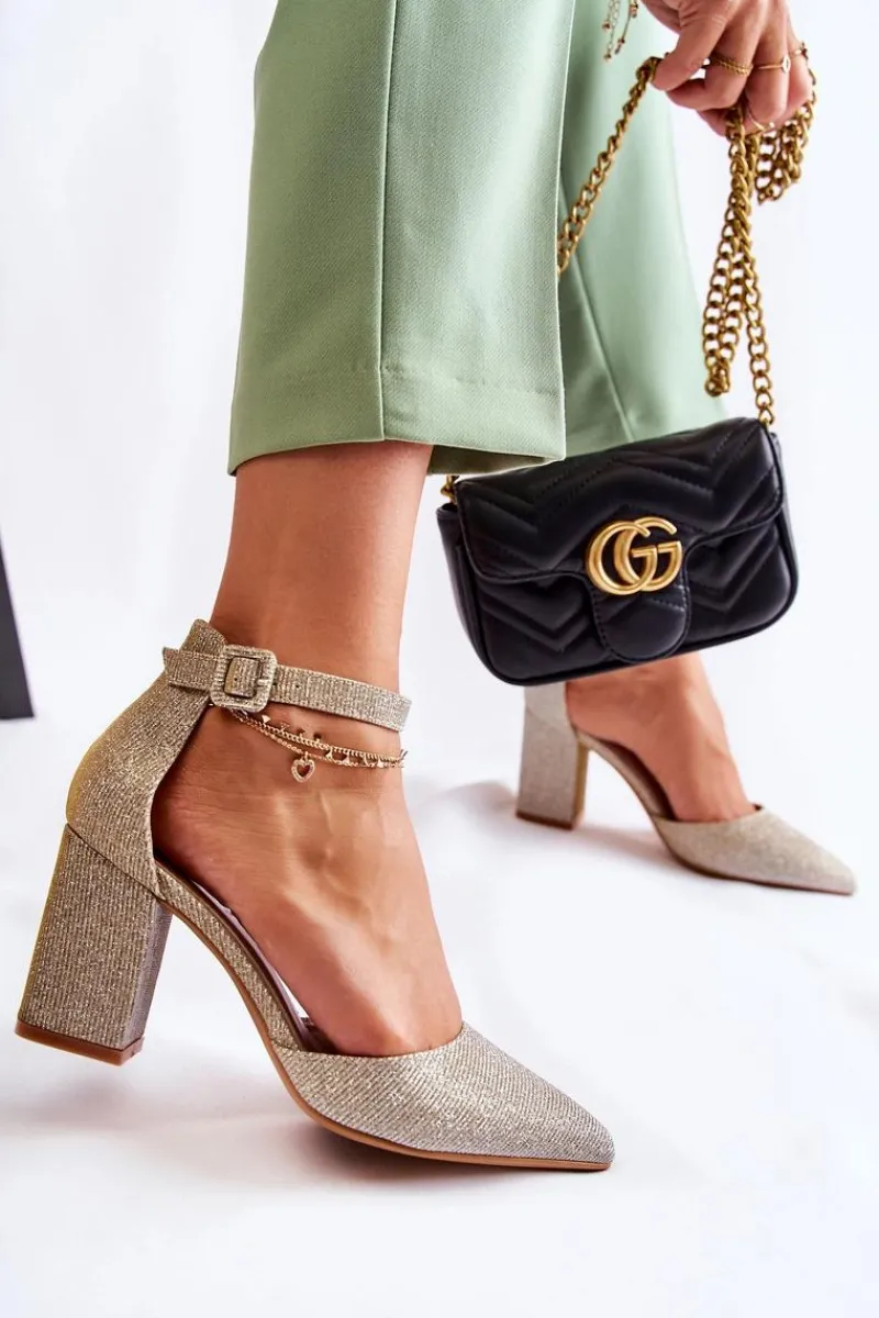 Discount Boto Błyszczące Czółenka Na Słupku Złote Amira