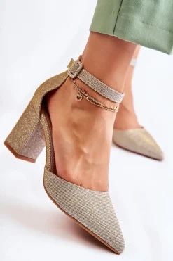 Discount Boto Błyszczące Czółenka Na Słupku Złote Amira