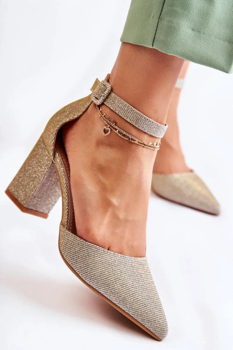 Discount Boto Błyszczące Czółenka Na Słupku Złote Amira