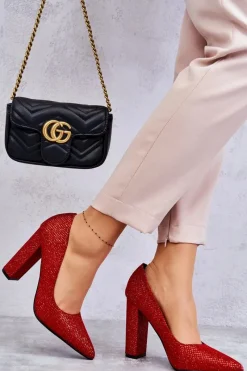 Sale Błyszczące Czółenka Na Słupku Czerwone Elmira Damskie Czółenka Na Słupku|Czółenka Klasyczne