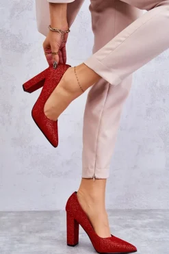 Sale Błyszczące Czółenka Na Słupku Czerwone Elmira Damskie Czółenka Na Słupku|Czółenka Klasyczne