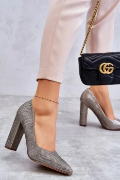 Clearance Boto Błyszczące Czółenka Na Słupku Srebrno-Złote Elmira