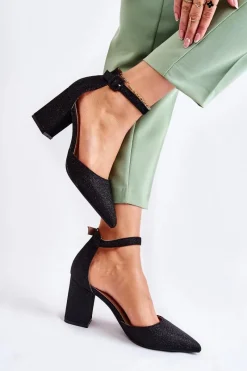 Czółenka Na Słupku|Czółenka Klasyczne>Boto Błyszczące Czółenka Na Słupku Czarne Amira