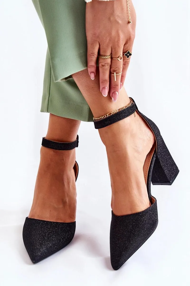 Czółenka Na Słupku|Czółenka Klasyczne>Boto Błyszczące Czółenka Na Słupku Czarne Amira