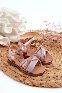 Dziewczęce>Boto Błyszczące Dziecięce Sandałki Na Rzep Różowe Delphina Różowy