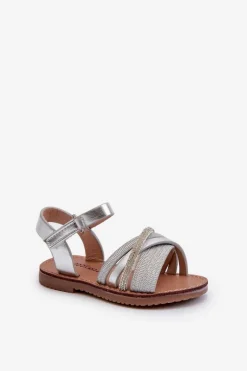 Best Błyszczące Dziecięce Sandałki Na Rzep Srebrne Delphina Dzieci Dziewczęce