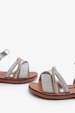 Best Błyszczące Dziecięce Sandałki Na Rzep Srebrne Delphina Dzieci Dziewczęce