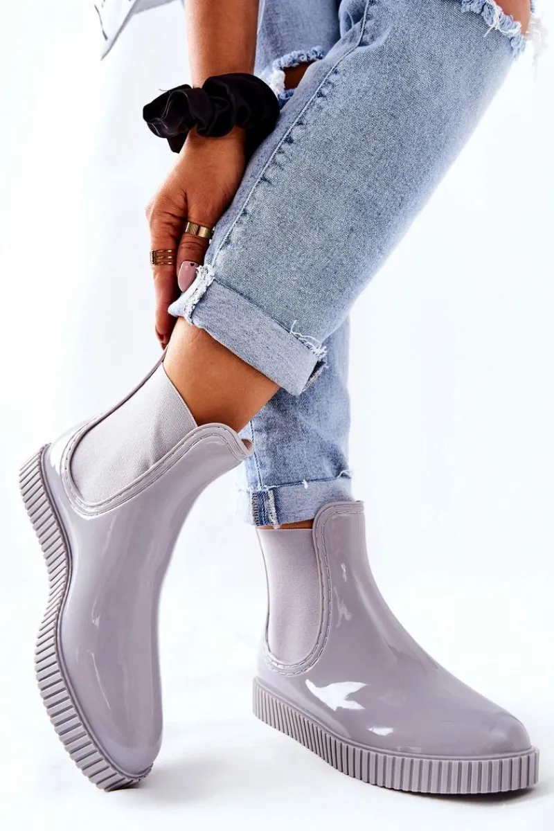 Best Błyszczące Kalosze Na Platformie Szare Waterfall Damskie Kalosze Damskie