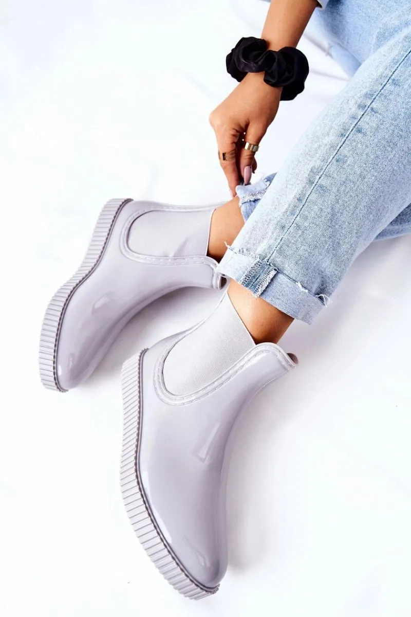 Best Błyszczące Kalosze Na Platformie Szare Waterfall Damskie Kalosze Damskie