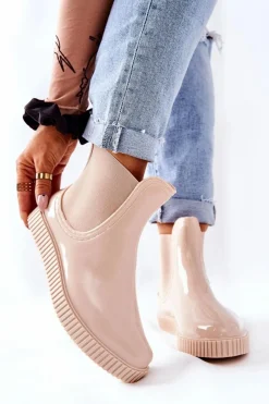 Kalosze Damskie>Boto Błyszczące Kalosze Na Platformie Beżowe Waterfall
