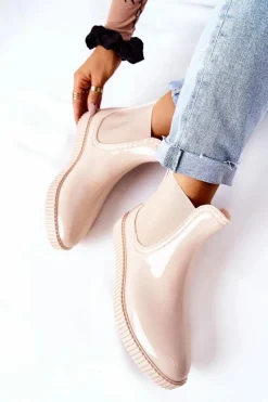 Kalosze Damskie>Boto Błyszczące Kalosze Na Platformie Beżowe Waterfall