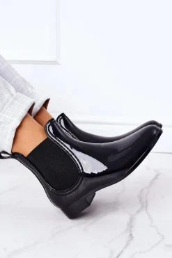 Kalosze Damskie>Boto Błyszczące Kalosze Sztyblety Czarne Umbrella