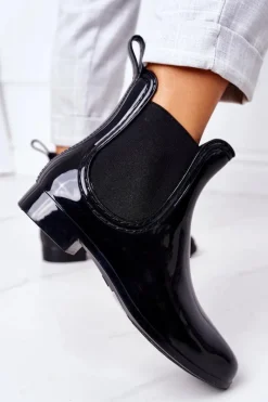 Kalosze Damskie>Boto Błyszczące Kalosze Sztyblety Czarne Umbrella