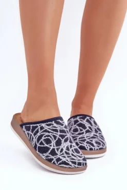 Best Błyszczące Kapcie Damskie CT000028 Granatowe Damskie Kapcie Klasyczne|Klapki Damskie Klasyczne