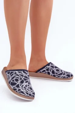 Best Błyszczące Kapcie Damskie CT000028 Granatowe Damskie Kapcie Klasyczne|Klapki Damskie Klasyczne