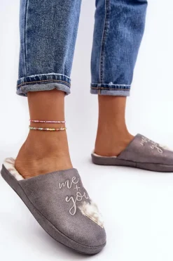 Best Boto Błyszczące Kapcie Damskie Szare Geraja Szary