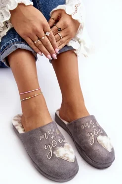 Best Boto Błyszczące Kapcie Damskie Szare Geraja Szary
