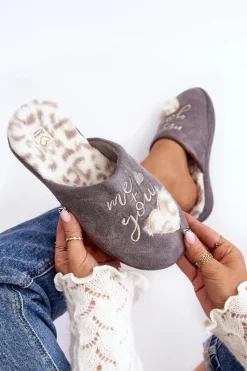 Best Boto Błyszczące Kapcie Damskie Szare Geraja Szary