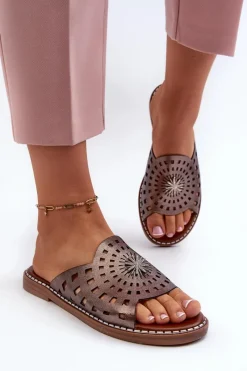 Sale Błyszczące Klapki Damskie Na Płaskim Obcasie Z Ozdobą Miedziane Ebirena Damskie Klapki Damskie Klasyczne