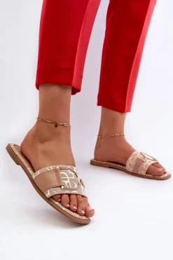 Boto Błyszczące Klapki Damskie Z Ozdobą Beżowe Taleci Beżowy