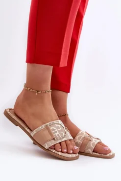 Boto Błyszczące Klapki Damskie Z Ozdobą Beżowe Taleci Beżowy