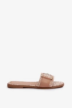 Boto Błyszczące Klapki Damskie Z Ozdobą Beżowe Taleci Beżowy