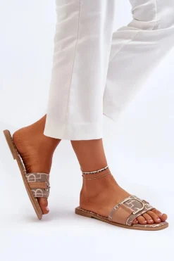 Clearance Błyszczące Klapki Damskie Z Ozdobą Brązowe Taleci Damskie Klapki Damskie Klasyczne