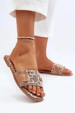 Clearance Błyszczące Klapki Damskie Z Ozdobą Brązowe Taleci Damskie Klapki Damskie Klasyczne