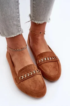 Best Boto Błyszczące Mokasyny Damskie Z Łańcuchem Camel Aredilla Brązowy