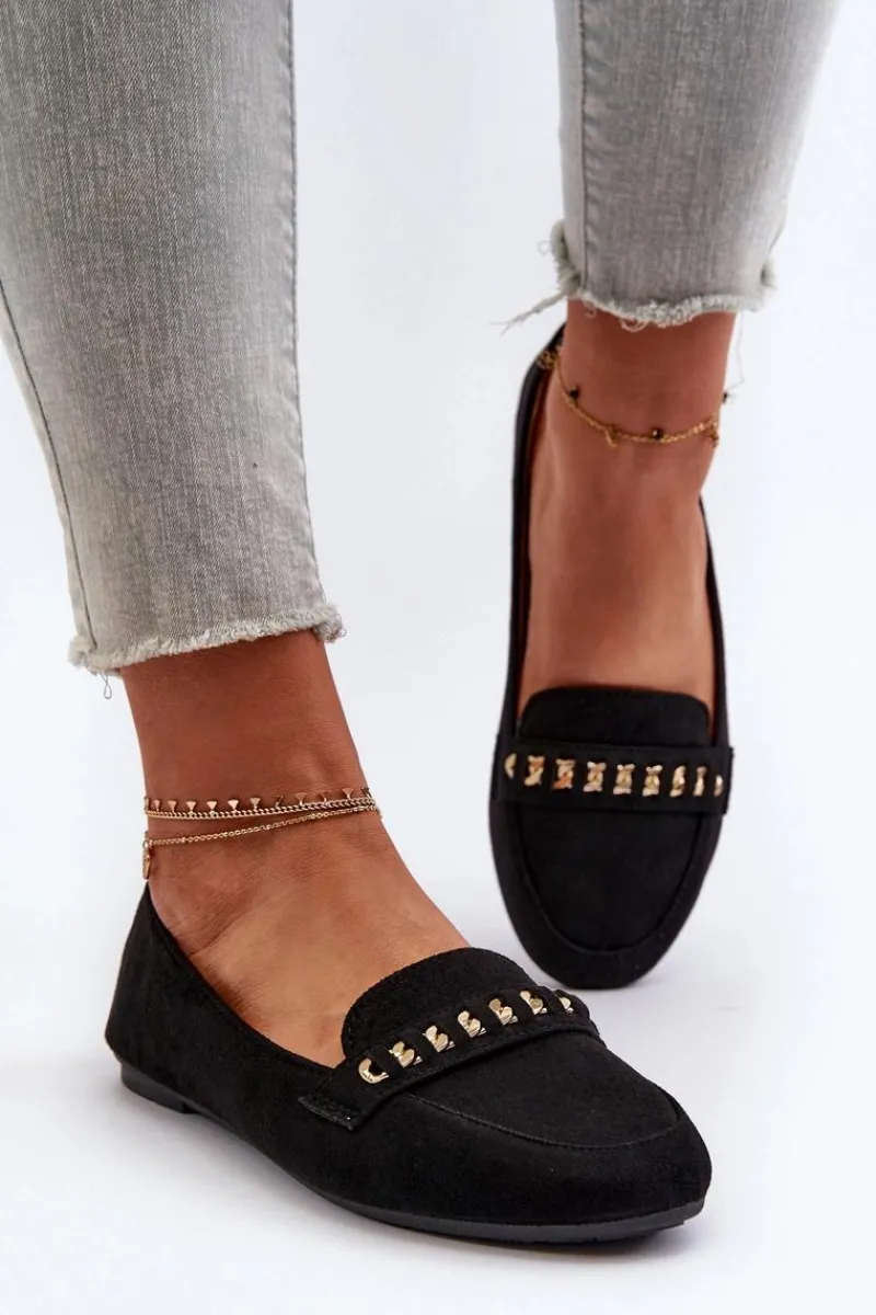 Outlet Boto Błyszczące Mokasyny Damskie Z Łańcuchem Czarne Aredilla