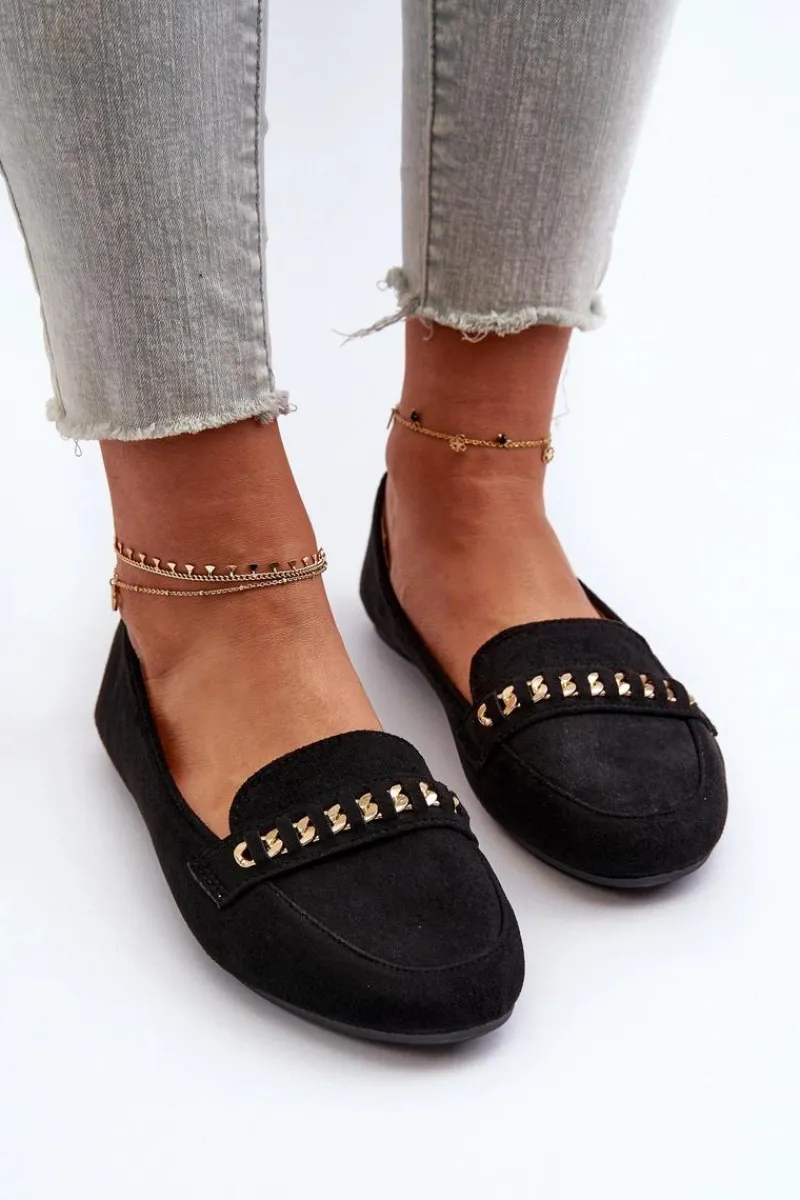 Outlet Boto Błyszczące Mokasyny Damskie Z Łańcuchem Czarne Aredilla