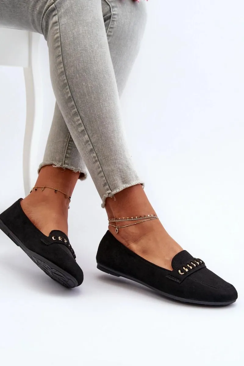 Outlet Boto Błyszczące Mokasyny Damskie Z Łańcuchem Czarne Aredilla