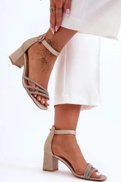 Discount Boto Błyszczące Sandałki Na Obcasie Złote Enenor