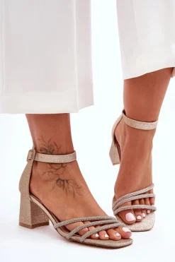 Discount Boto Błyszczące Sandałki Na Obcasie Złote Enenor