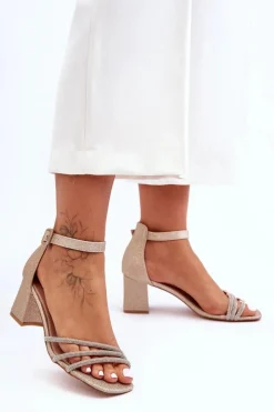 Discount Boto Błyszczące Sandałki Na Obcasie Złote Enenor