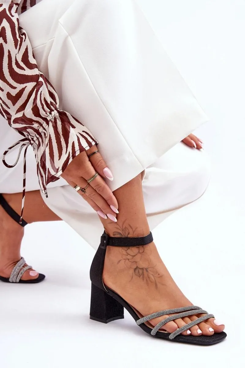 Best Boto Błyszczące Sandałki Na Obcasie Czarne Enenor