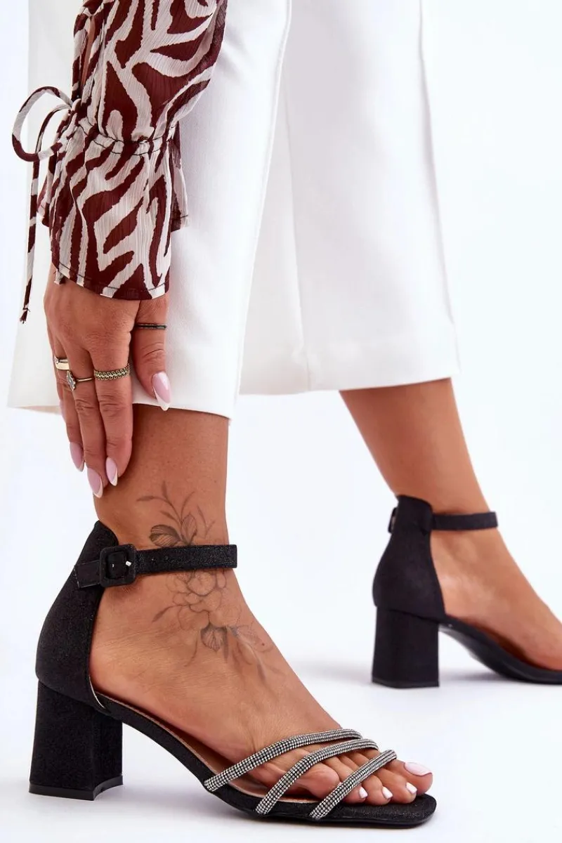 Best Boto Błyszczące Sandałki Na Obcasie Czarne Enenor